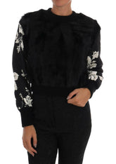Dolce & Gabbana Black Fur Floral Brocade Zipper Sweater -   -  Dolce & Gabbana.
